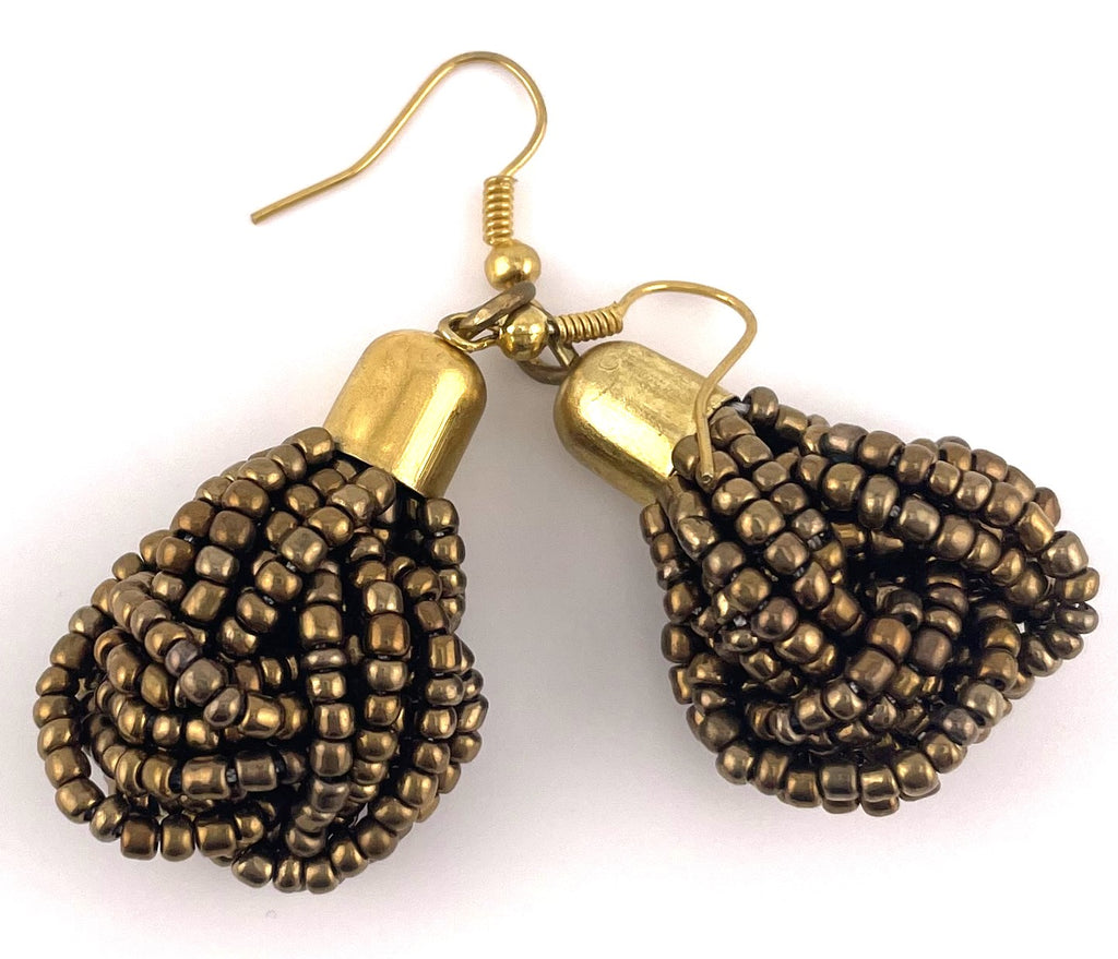 Gold Knotted Seed Bead Earrings