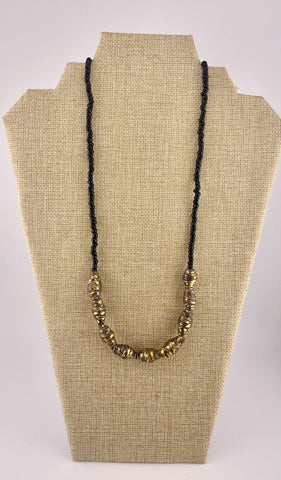 Gold Paper Bead & Black Seed Bead Necklace
