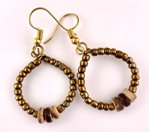 Gold Seed Bead & Coconut Tiny Earrings