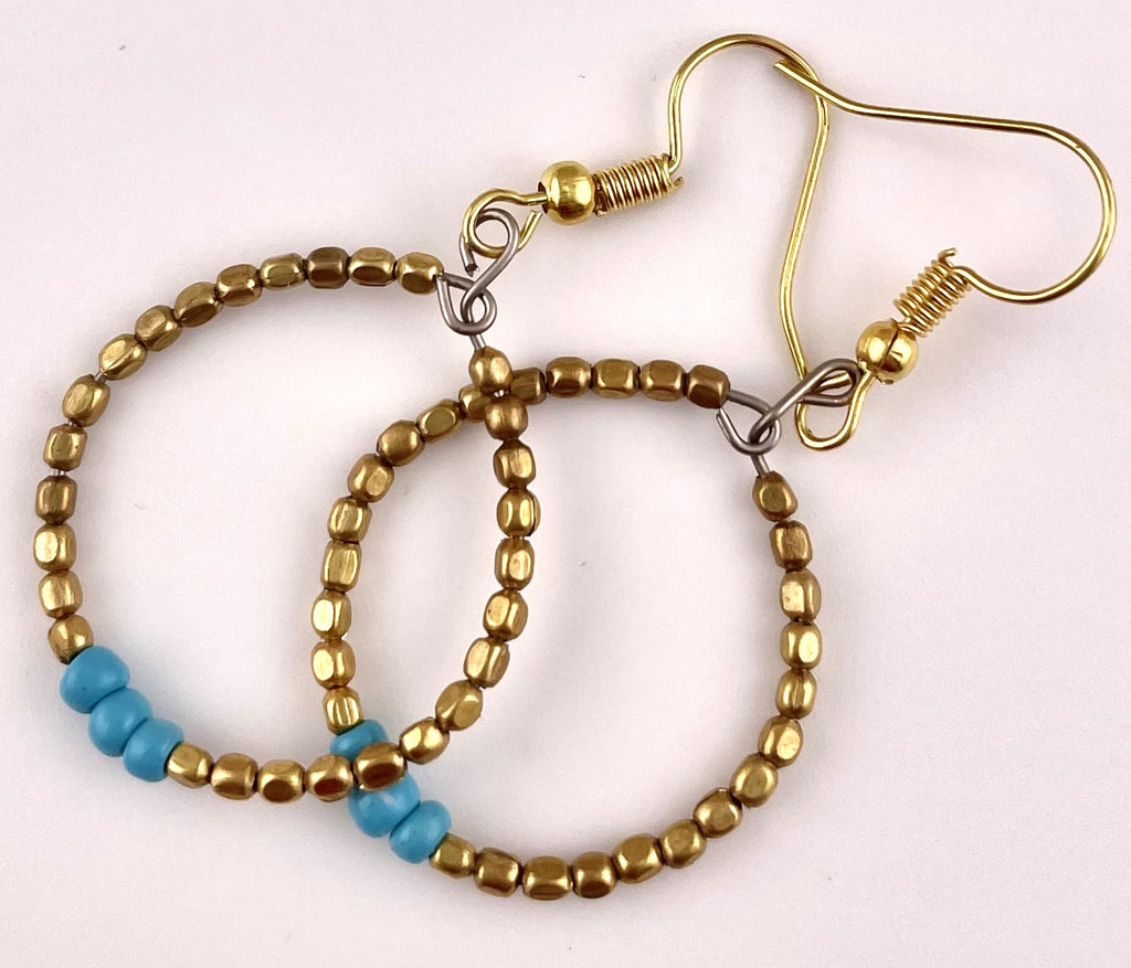 Gold & Turquoise Seed Bead Tiny Earrings