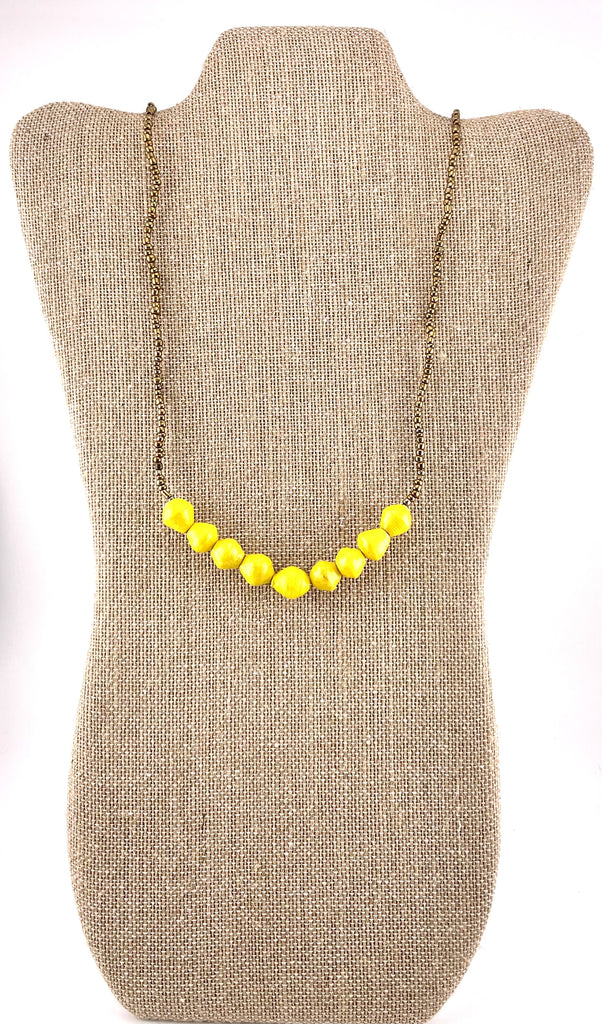 Sunshine Yellow 9-Drop Paper Bead Necklace