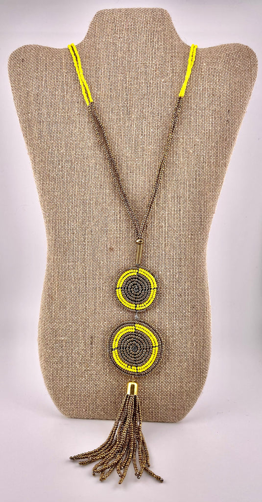 Maasai Tribal-Style, Yellow Tassel Necklace