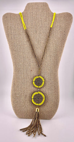 Maasai Tribal-Style Yellow Tassel Necklace
