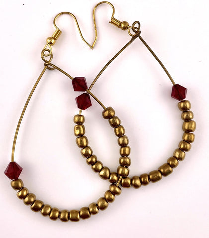 Gold Seed Bead & Garnet Teardrop Earrings