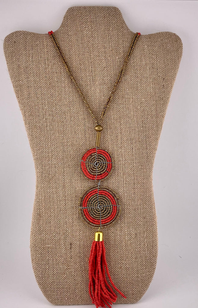 Maasai Tribal-Style, Red Tassel Necklace