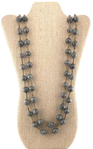 Grey Paper Bead Long Necklace