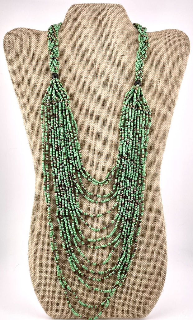Jungle Green Seed Bead African Necklace