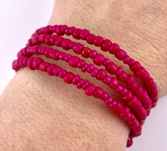 Hot Pink Seed Beads 5-Wrap Coiled Bracelet