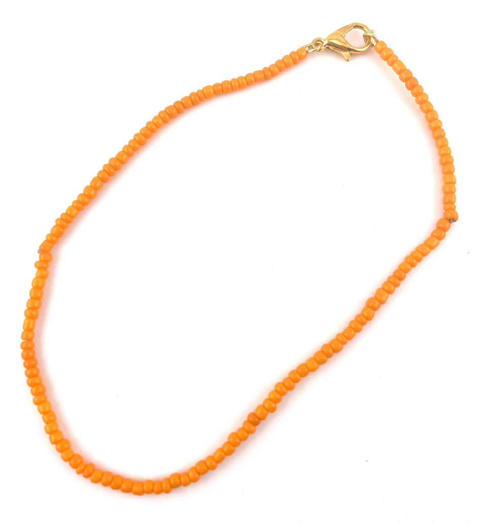 Ankle Bracelet - Orange Seed Beads