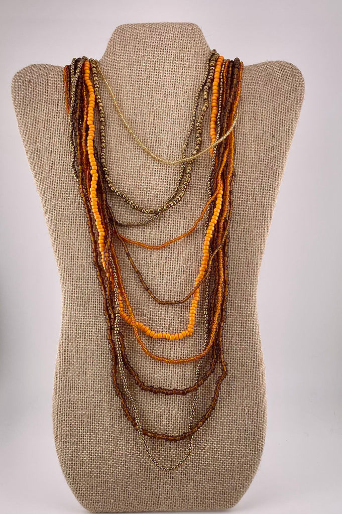 Orange/Copper & Gold Seed Beads Cascading Necklace