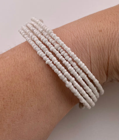 White Seed Bead 5-Wrap Coiled Bracelet