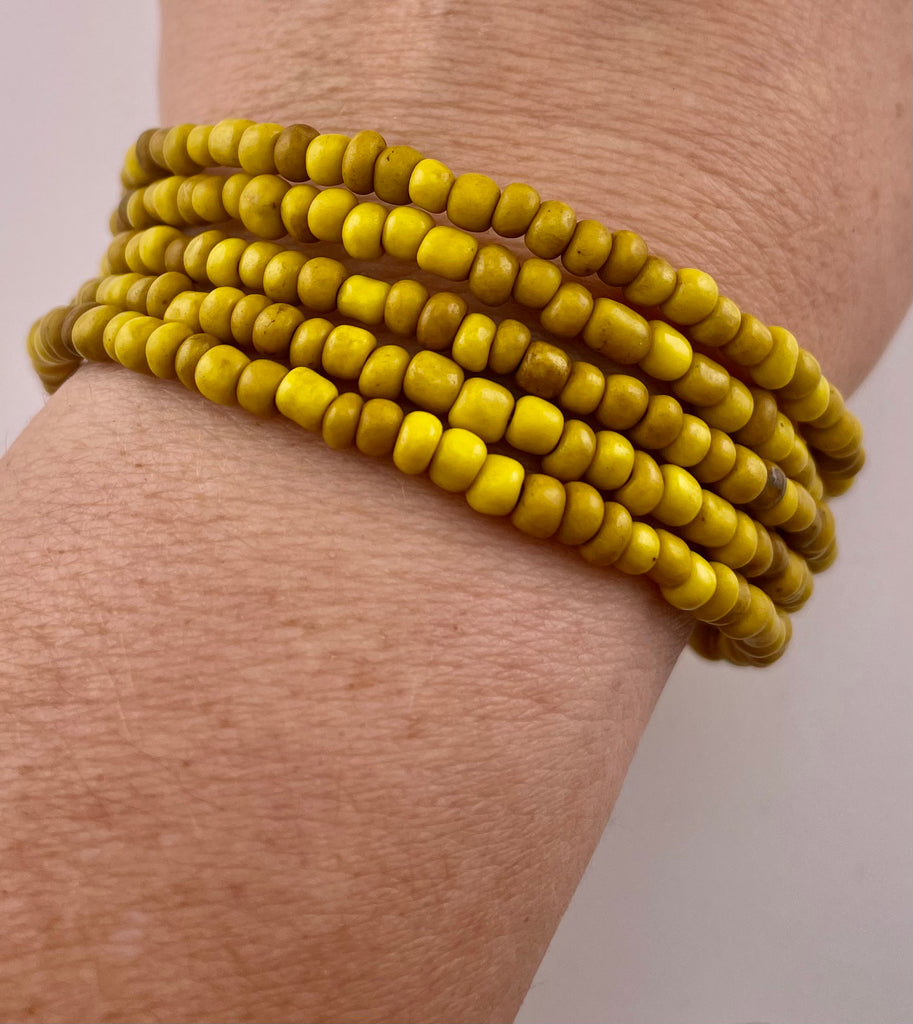 Mustard Wood Beads 5-Wrap Coiled Bracelet