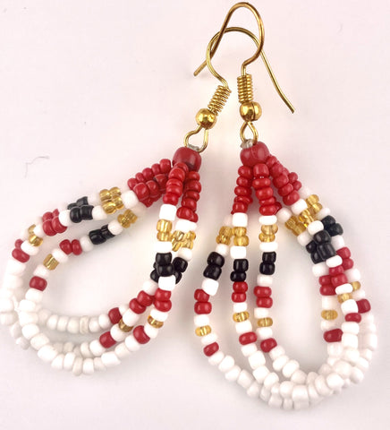 Maasai-Style Red/Gold/Black & White Cascade Earrings