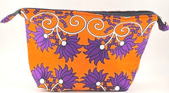 African Print Orange & Purple Fabric Cosmetic Bag