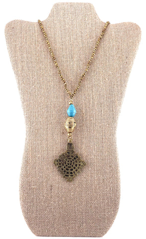 Coptic Cross with Paper Turquoise Paper Bead Necklace