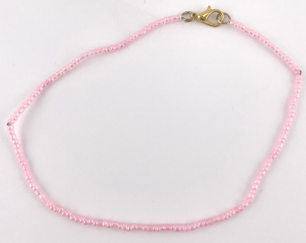 Ankle Bracelet - Pink Seed Beads