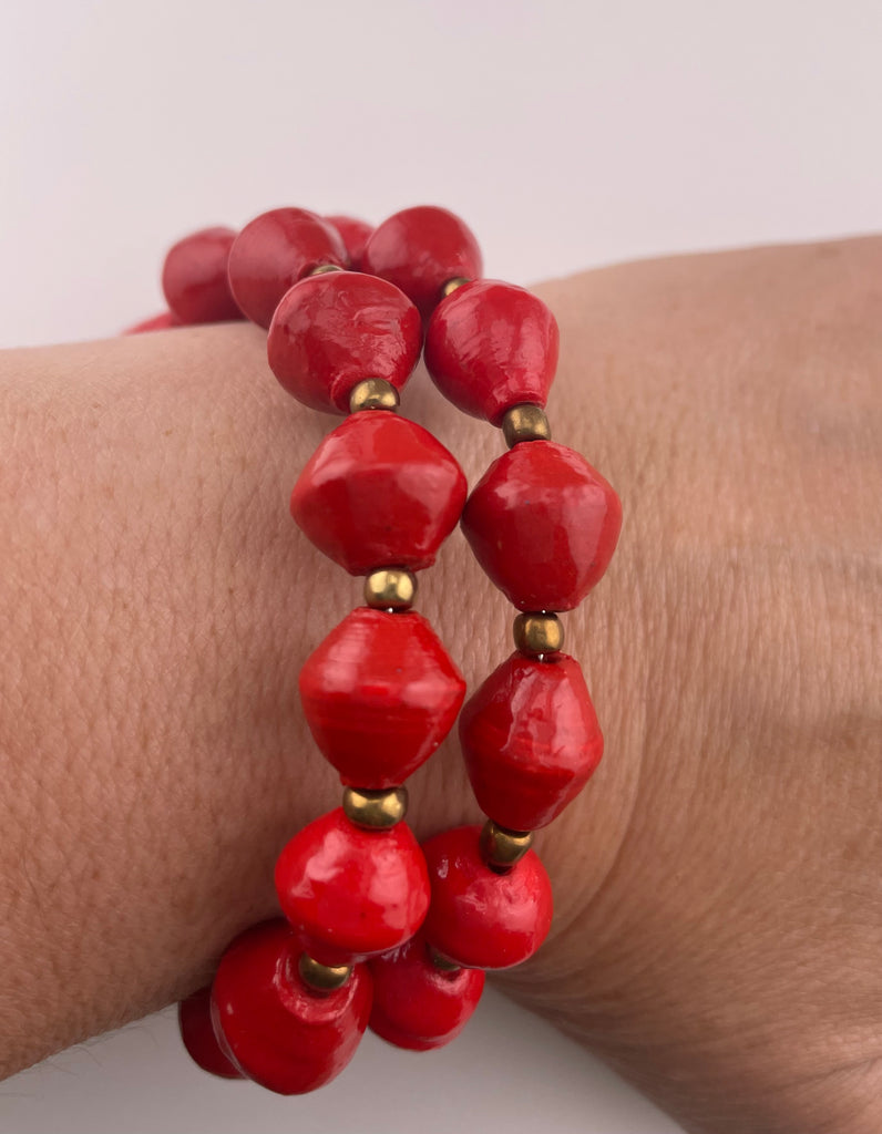 Hot Red Paper Bead 2-Wrap Bracelet