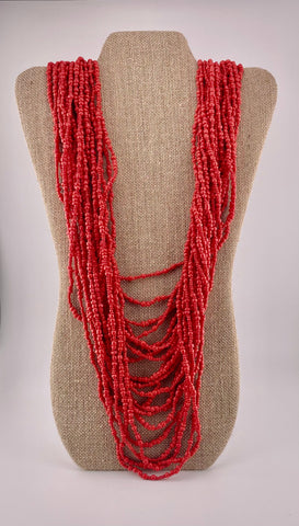 Red Seed Bead 20-Strands Cascading Necklace