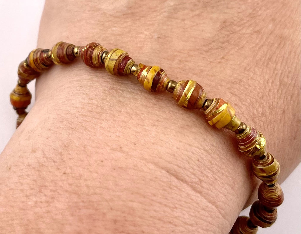 Earth Tones Tiny Paper Beads Stretch Bracelet