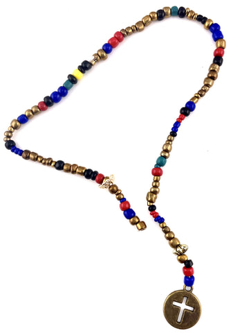 Bookmark of Gold, Red, Blue & Yellow Seed Beads and a Circle Cross