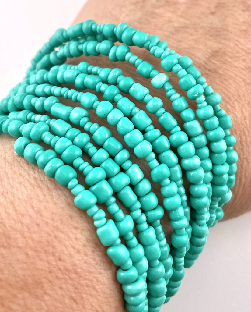 Turquoise Seed Bead 10-Wrap Coiled Bracelet