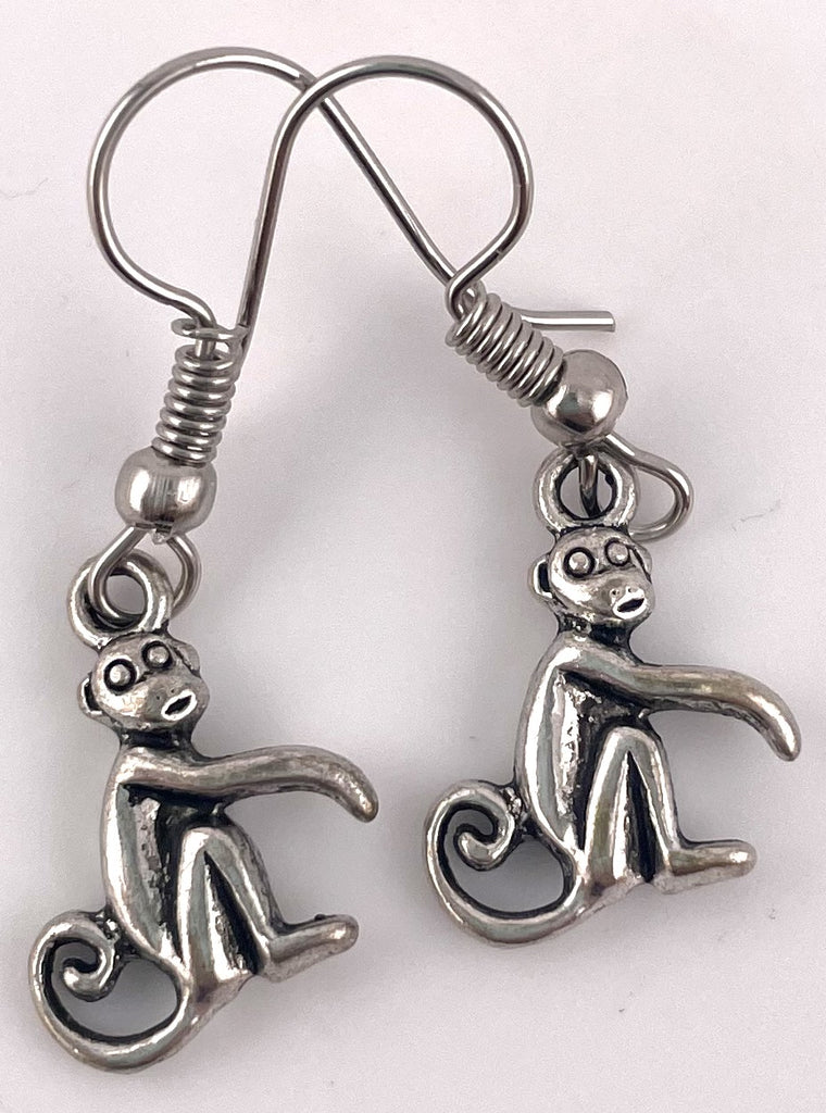 Sterling Silver Monkey Drop Earrings