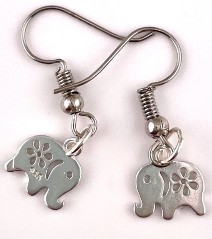 Sterling Silver Elephant Drop Earrings
