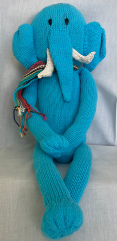 Knitted Stuffed Turquoise Elephant