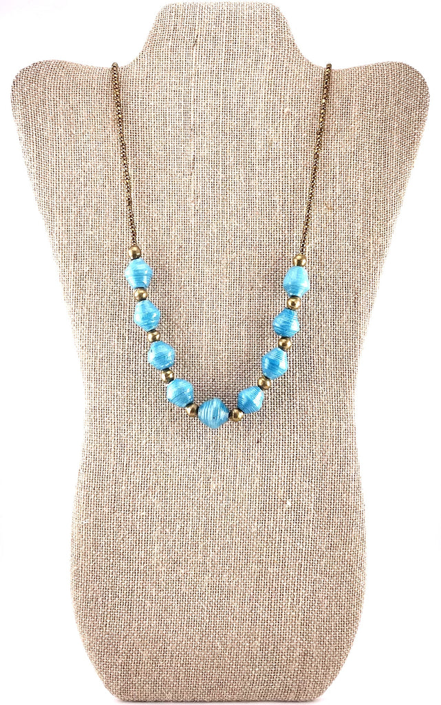 Turquoise Paper Bead 9-Drop Necklace