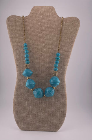 Turquoise Paper Bead with Egyptian Brass Necklace