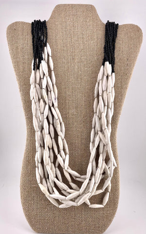 White Paper Bead & Black Seed Bead Ceremonial Necklace