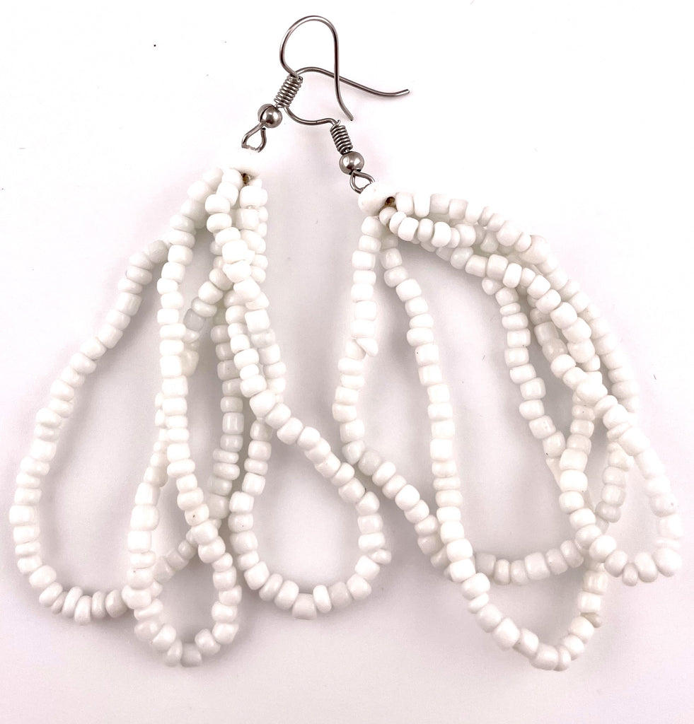 Seed Bead Cascade Earrings in White