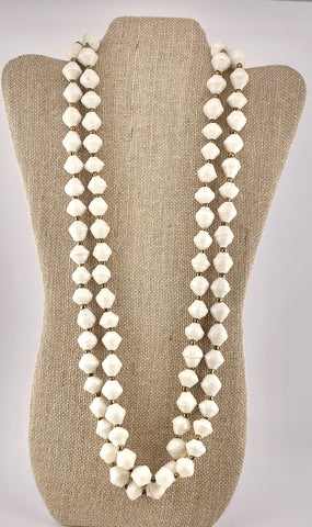 Paper Bead Long Necklace with Cream Beads