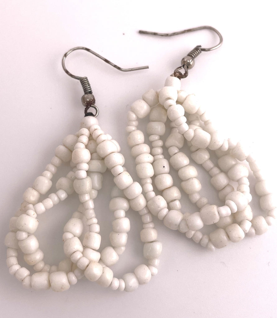 White Seed Bead Chunky Cascade Earrings