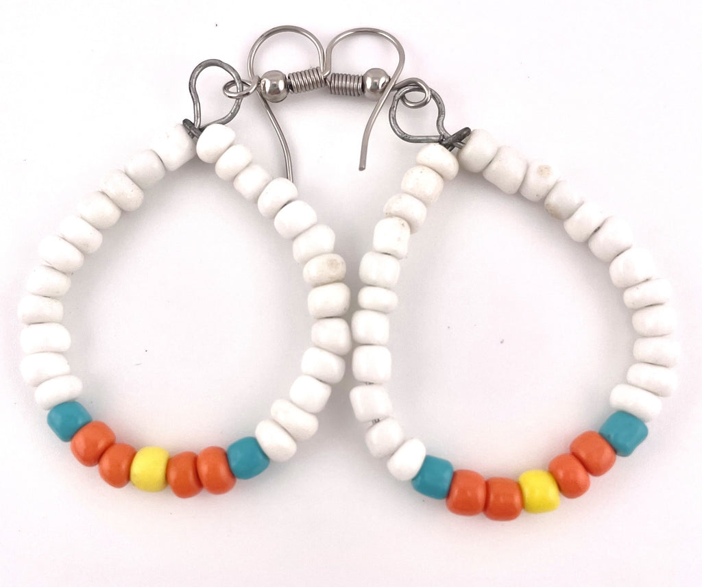 Seed Bead Teardrops in White, Red, Yellow & Turquoise