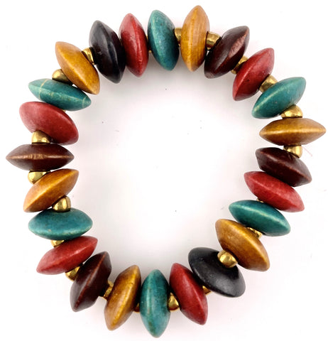 Wood Disc Multi-Tone Beads Stretchy Bracelet