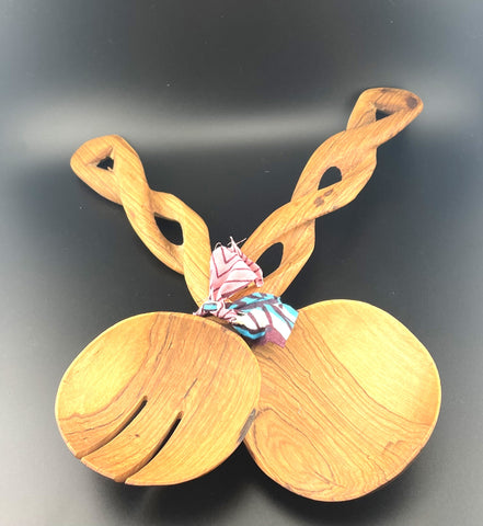Hand-carved Olive Wood Spoon Set with Twisted Handles