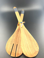 Hand-Carved Olive Wood Spoon Set with Black Seed Bead Handles