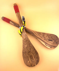Hand-carved Olive Wood Spoon Set with Red Seed Bead Handles