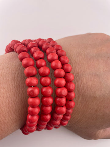 Wood 5-Wrap Coiled Bracelet Red