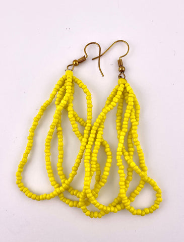 Yellow Seed Bead Cascade Earrings