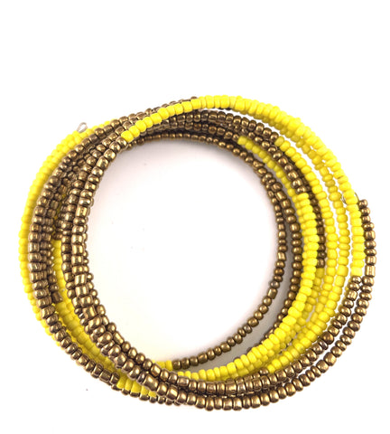 Yellow & Gold Seed Bead 10-Wrap Coiled Bracelet