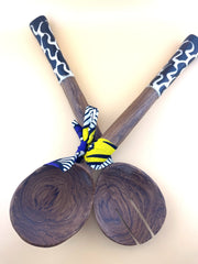 Hand-carved Olive Wood Spoon Set with Bone Inlay Handles.