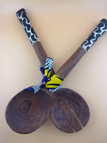 Hand-carved Olive Wood Spoon Set with Bone Inlay Handles.