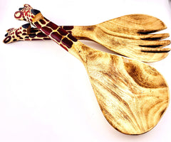 Olive Wood Carved Giraffe Handle Spoon Set
