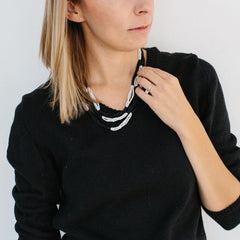 Beaded Color Block Necklace - Black + White