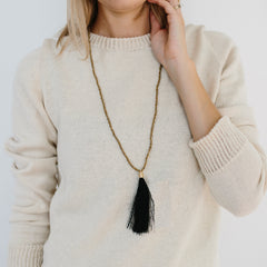 Beaded Tassel Necklace - Black Thread