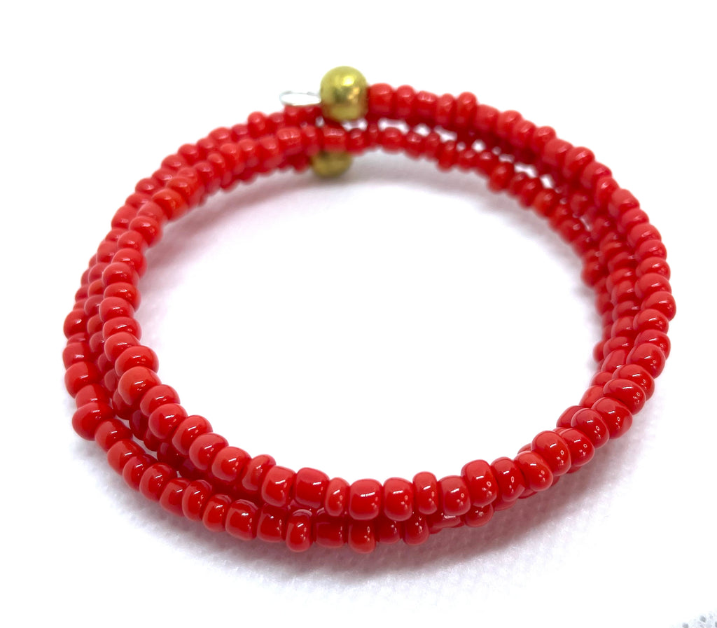 Coral Seed Beads 3-Wrap Bracelet