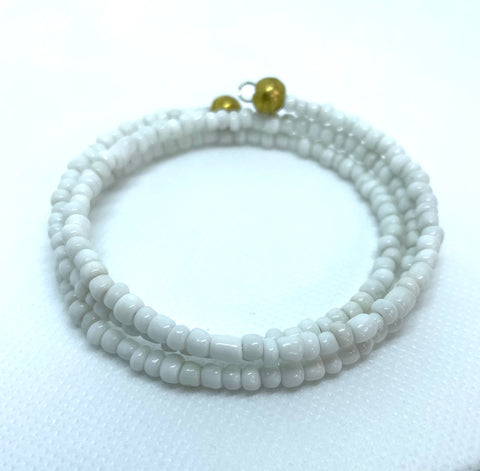 White Seed Beads 3-Wrap CoiledBracelet