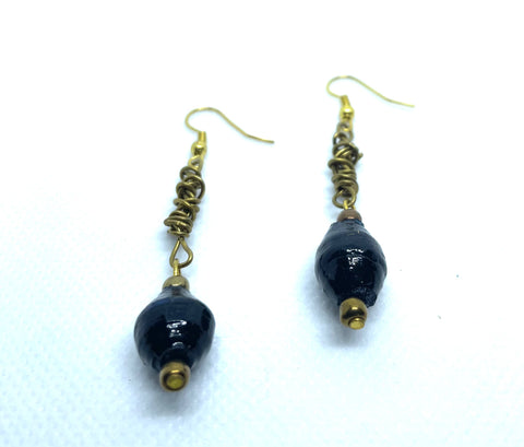 Paper Bead Black Bead Earrings